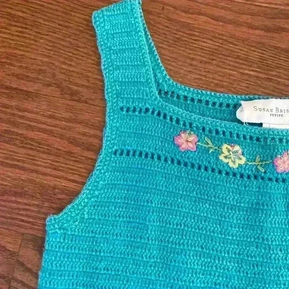 Susan Bristol Vintage Crochet Embroidered Sleeveless Tank Top Petite Small - Picture 5 of 12